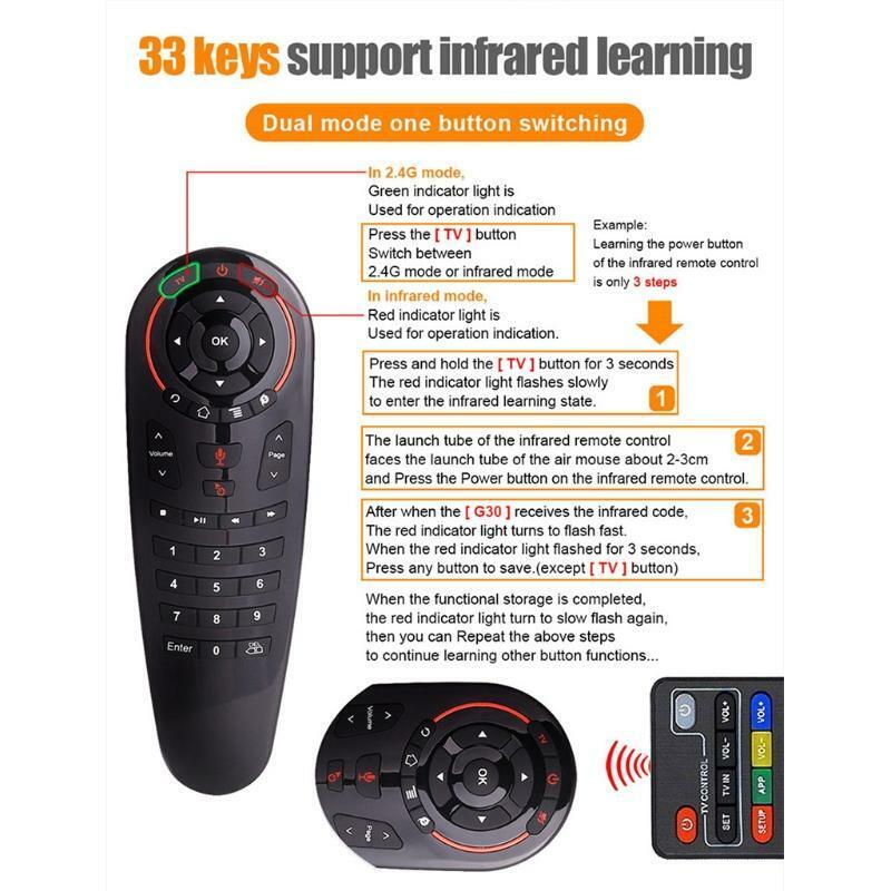 Professional G30S Remote Control for Android TV Box, IR, Learning, 2.4G