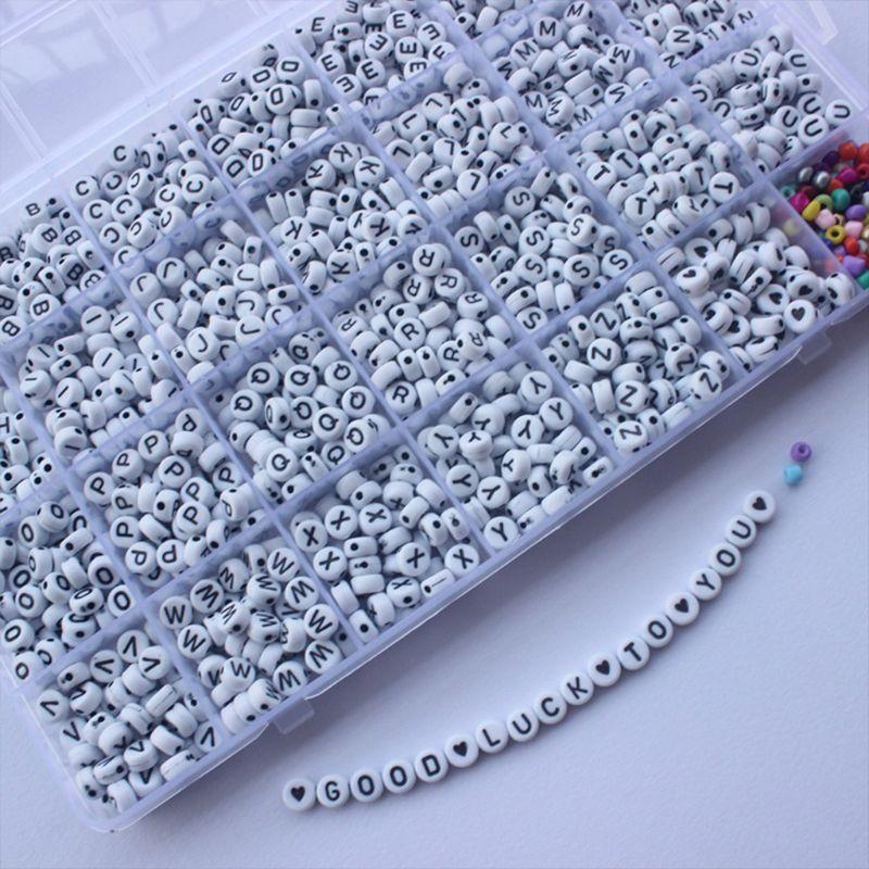 1600Pcs Black A-Z Letter Alphabet Heart White Round Beads DIY Jewelry Making