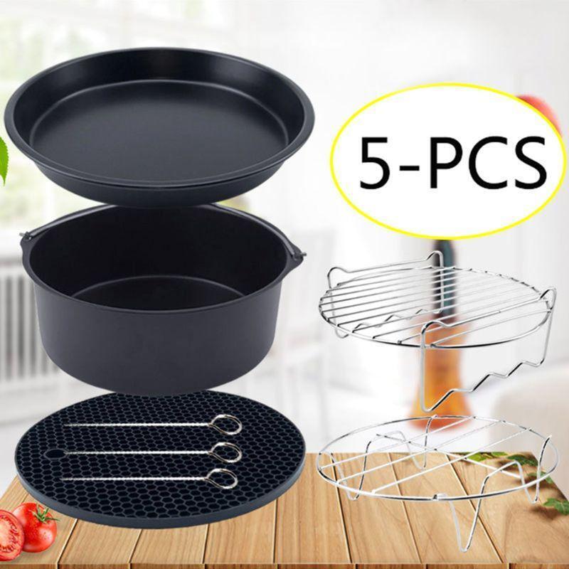 5pcs/set 7 Inch Air Fryer Accessories Baking Pizza Pan Cake Barrel Grill Rack
