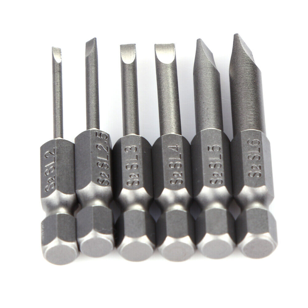 6pcs 50mm 2.0-6.0mm Flat Head Slotted Tip Screwdrivers Bits