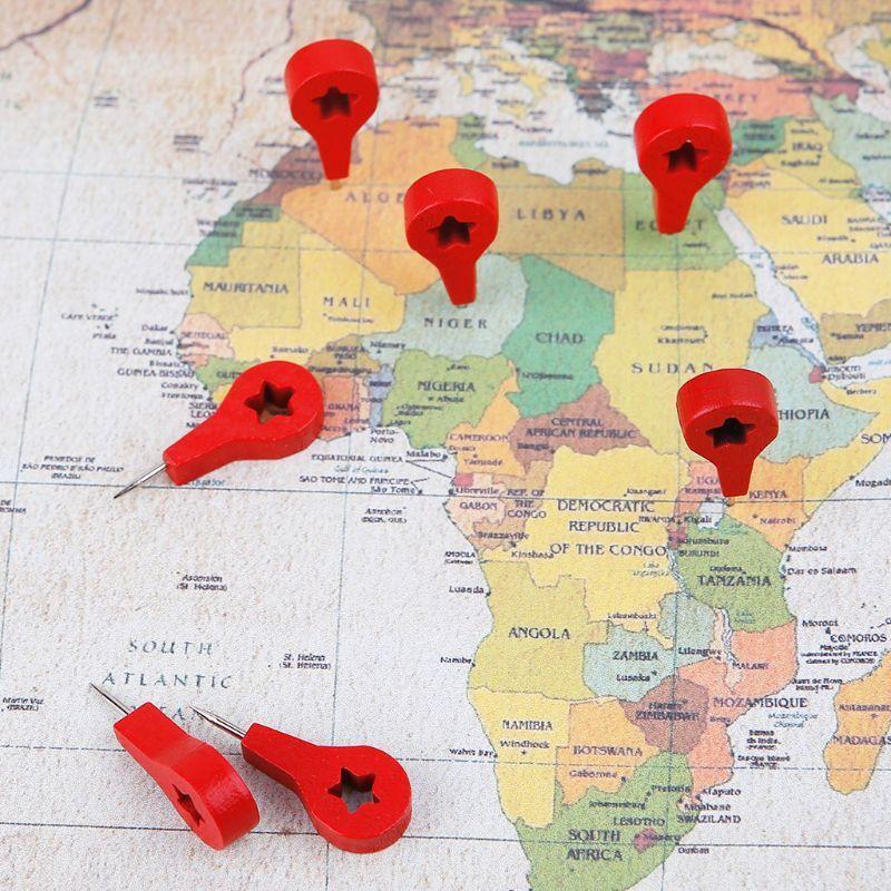 40 Pcs Map Markers Wooden Drawing Photo Wall Studs Cork Board Pins Thumbtack
