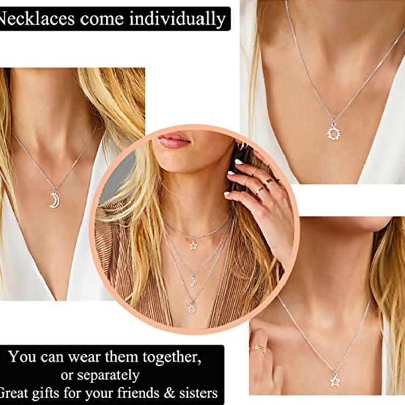 Creative Sun Moon Star Pendant Card Necklace Stainless Steel Women Necklace