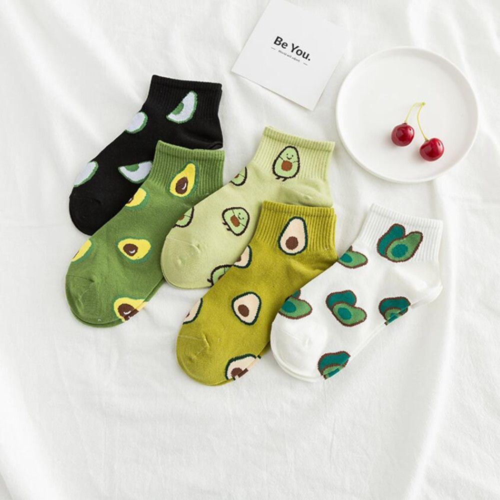 Soft Cotton Casual Summer Boat Socks Fruit Avocado Short Ankle Socks Women Man
