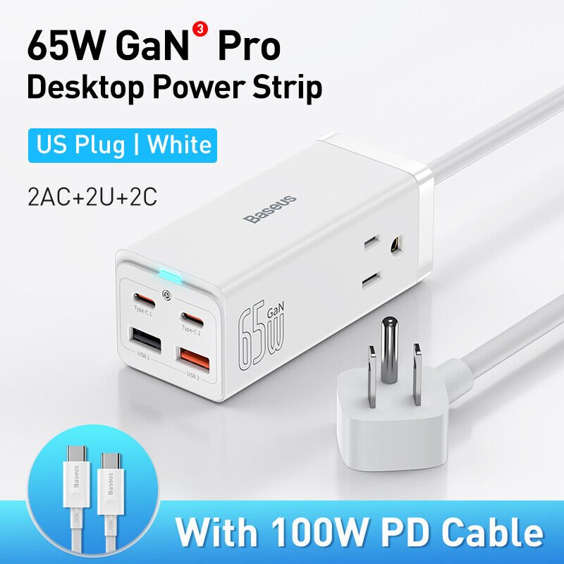 Baseus 65W GaN3 Pro Desktop Charger Power Strip Charging Station (White)