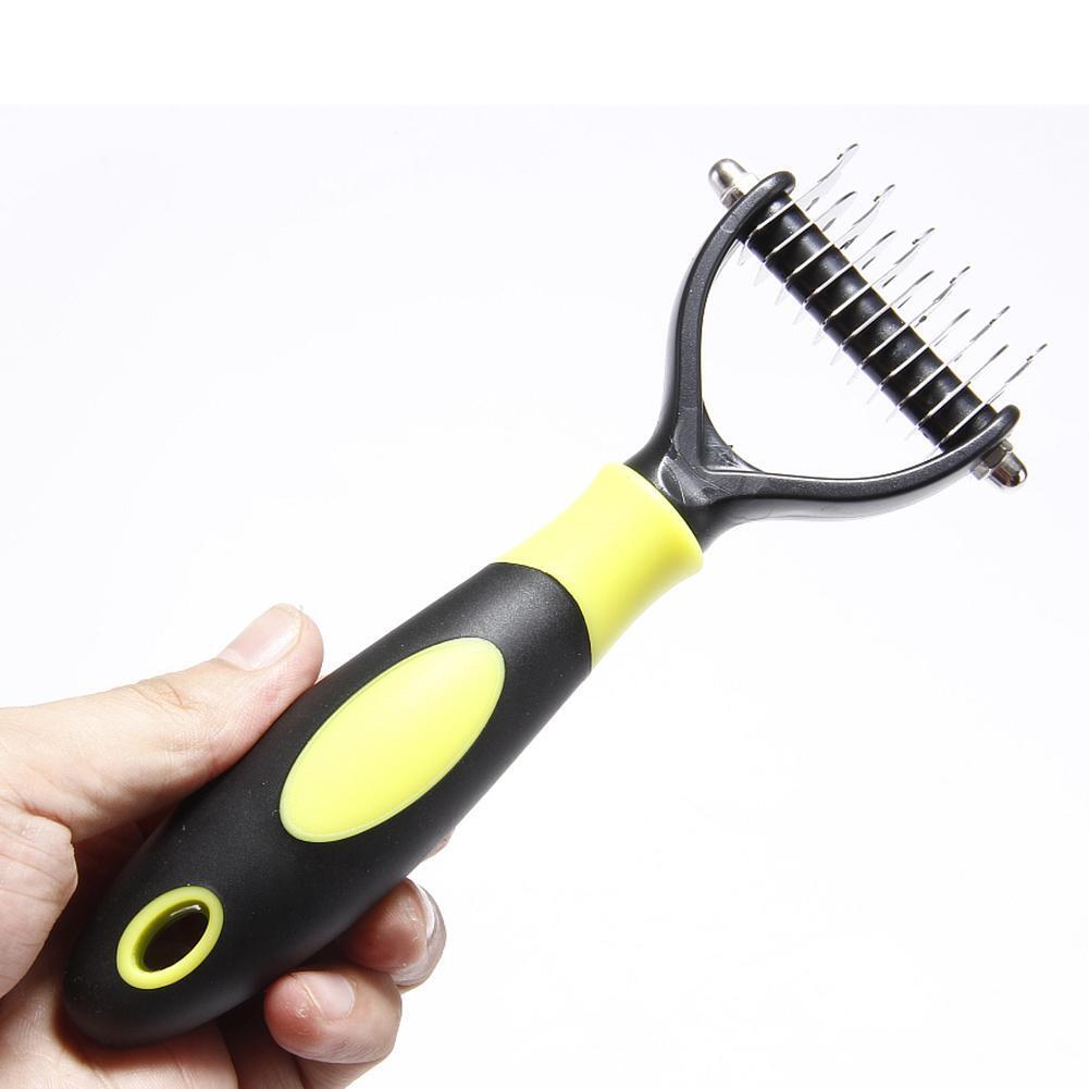 Pet Dog Hair Removal Brush Comb Shedding Rake Fur Grooming Tool (Yellow)