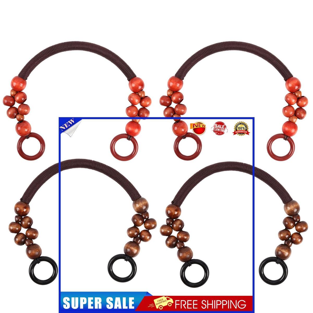 Purse Handles - 4 Pack Handbag Replacement Purse Handles with Wood Beads