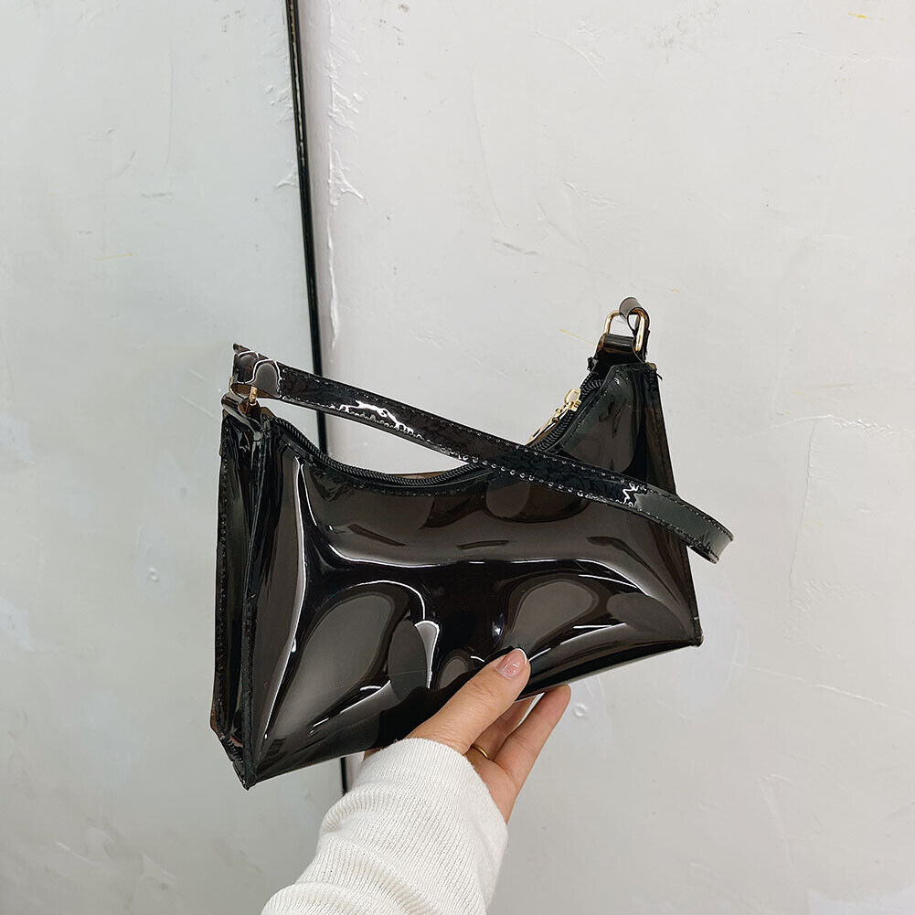 Fashion Women Clear Shoulder Underarm Hobos Bag Pure Color Handbag (Black)