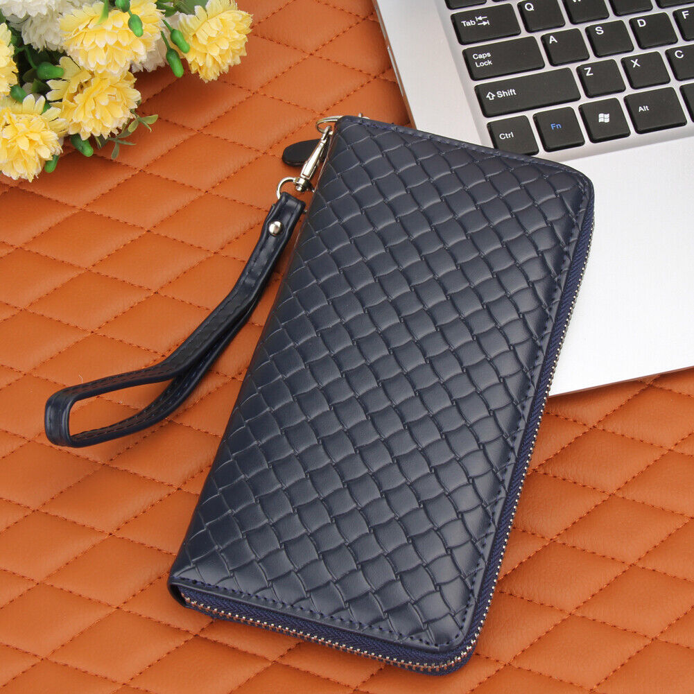 PU Long Leather Wallet Men Card Holder Business Clutch Handbag (Blue)-12463