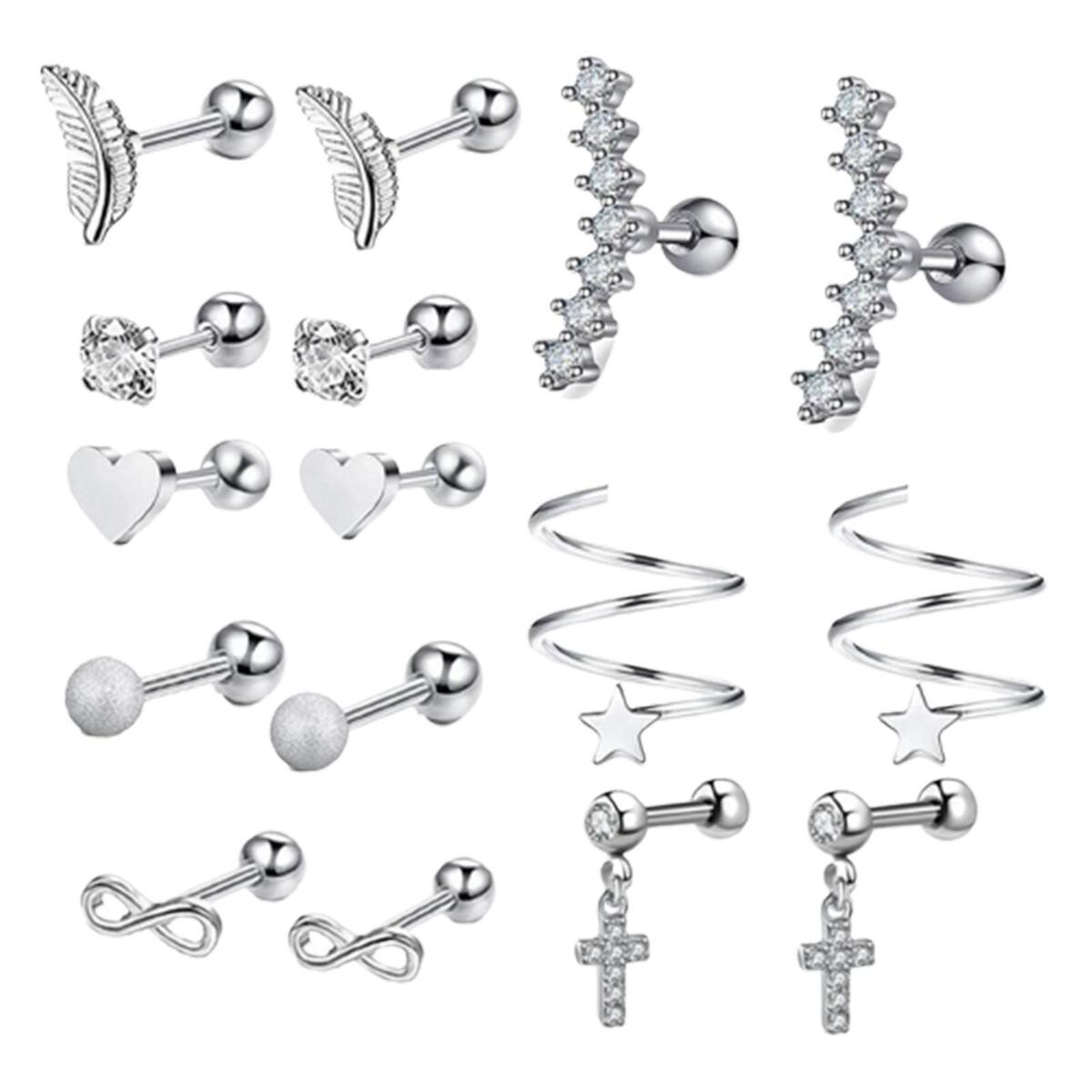 16 Pieces Stainless Steel Earrings Set for Women Men Earring Hoops Feather
