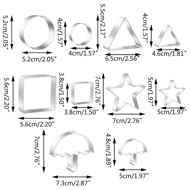 Metal Cookie Cutters Set Triangle Circle Star Umbrella Square 10 Pieces