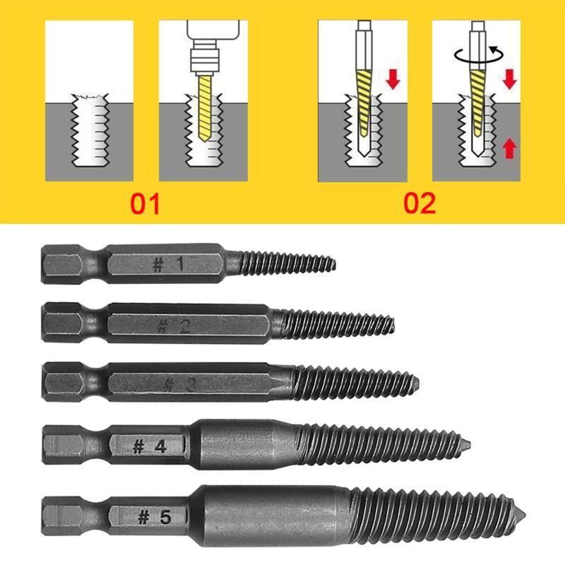 5x/Set Hexagonal Shank Screw Extractor Practical Spiral Flute Bolt Extractor Set