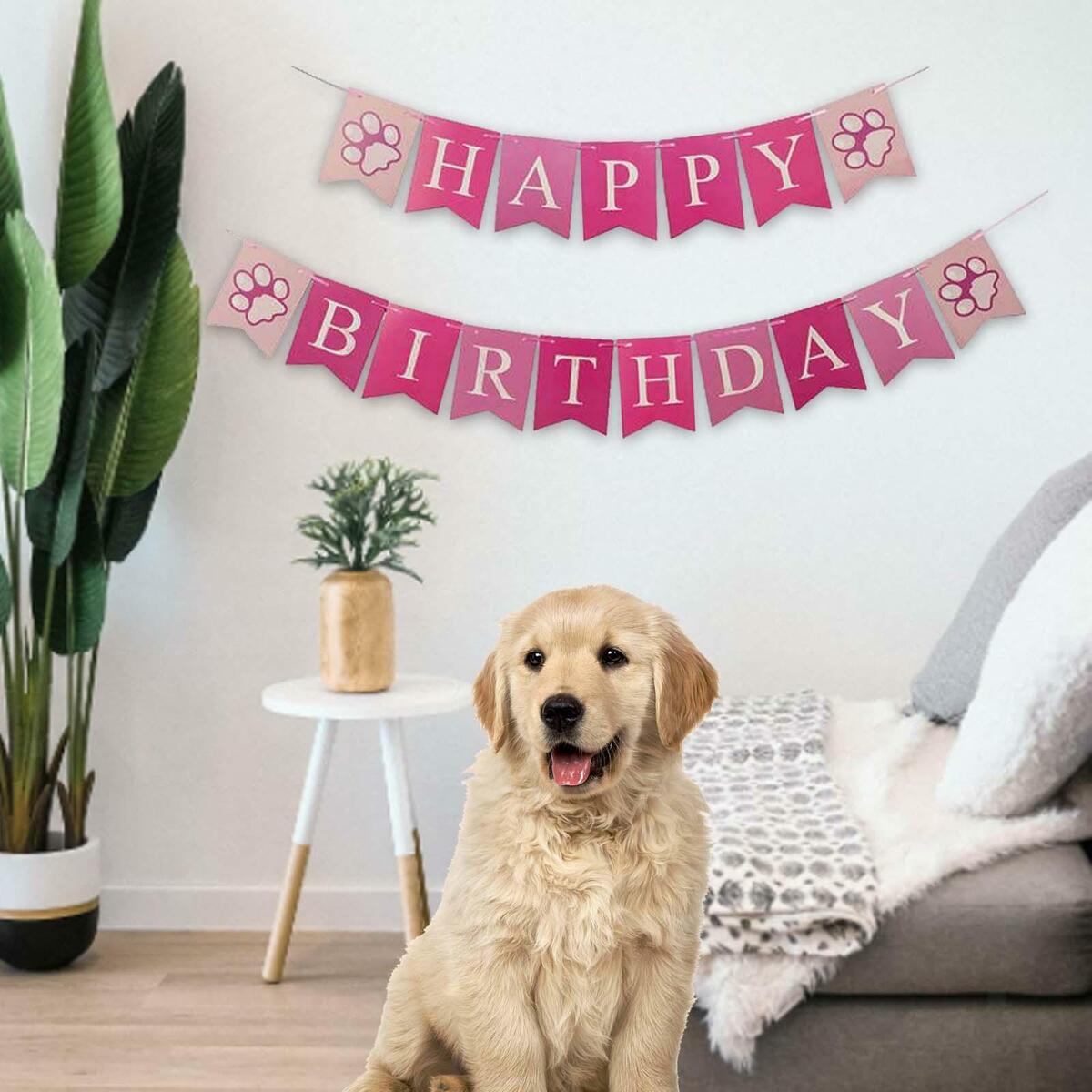 2x Cactus Puppy Happy Birthday Banner Decoration Ornaments For Window
