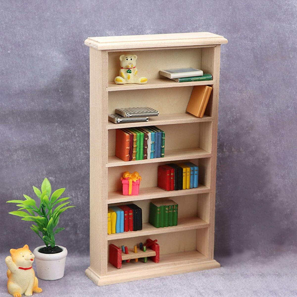 2- 1:12 Bookshelf Shelf Wardrobe Handmade Unpainted Wooden Furniture Set