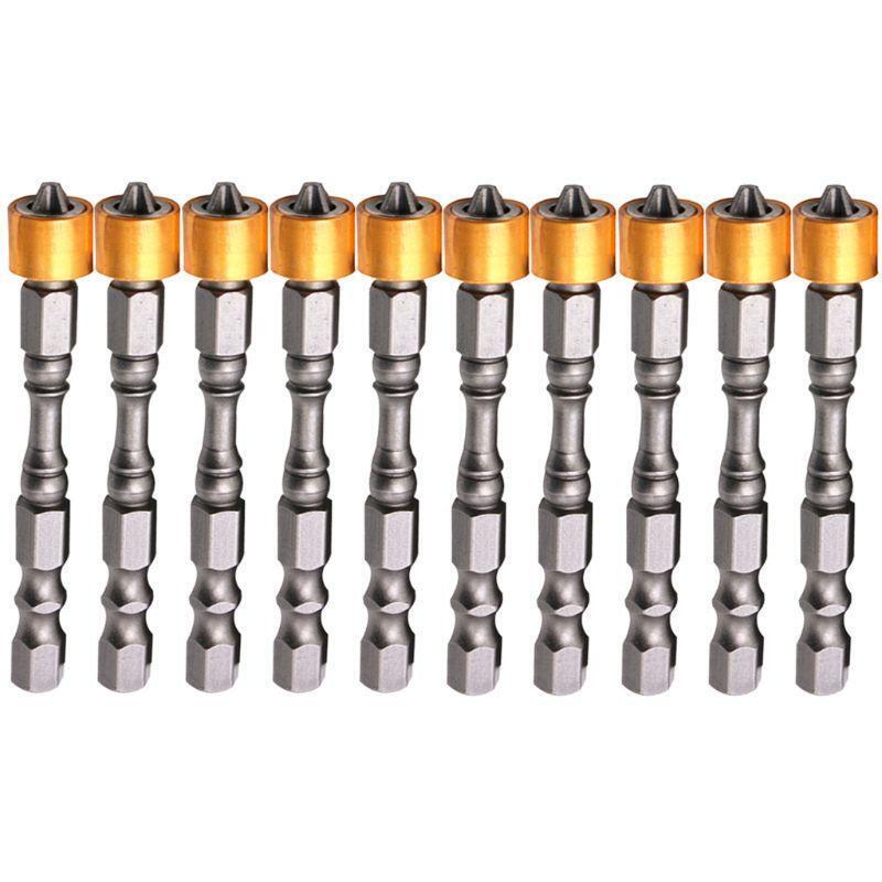 10 Pcs Strong Magnetic PH2 Screwdriver Bit Set 65mm Yellow Aluminum Ring Bits