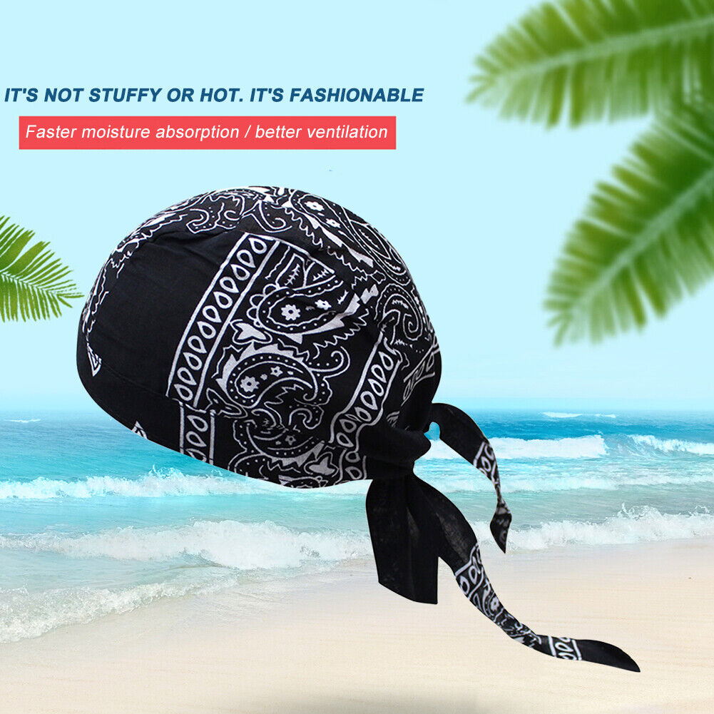 Cotton Cycling Beanie Cap Summer Running Outdoor Sports Pirate Hat (Black)