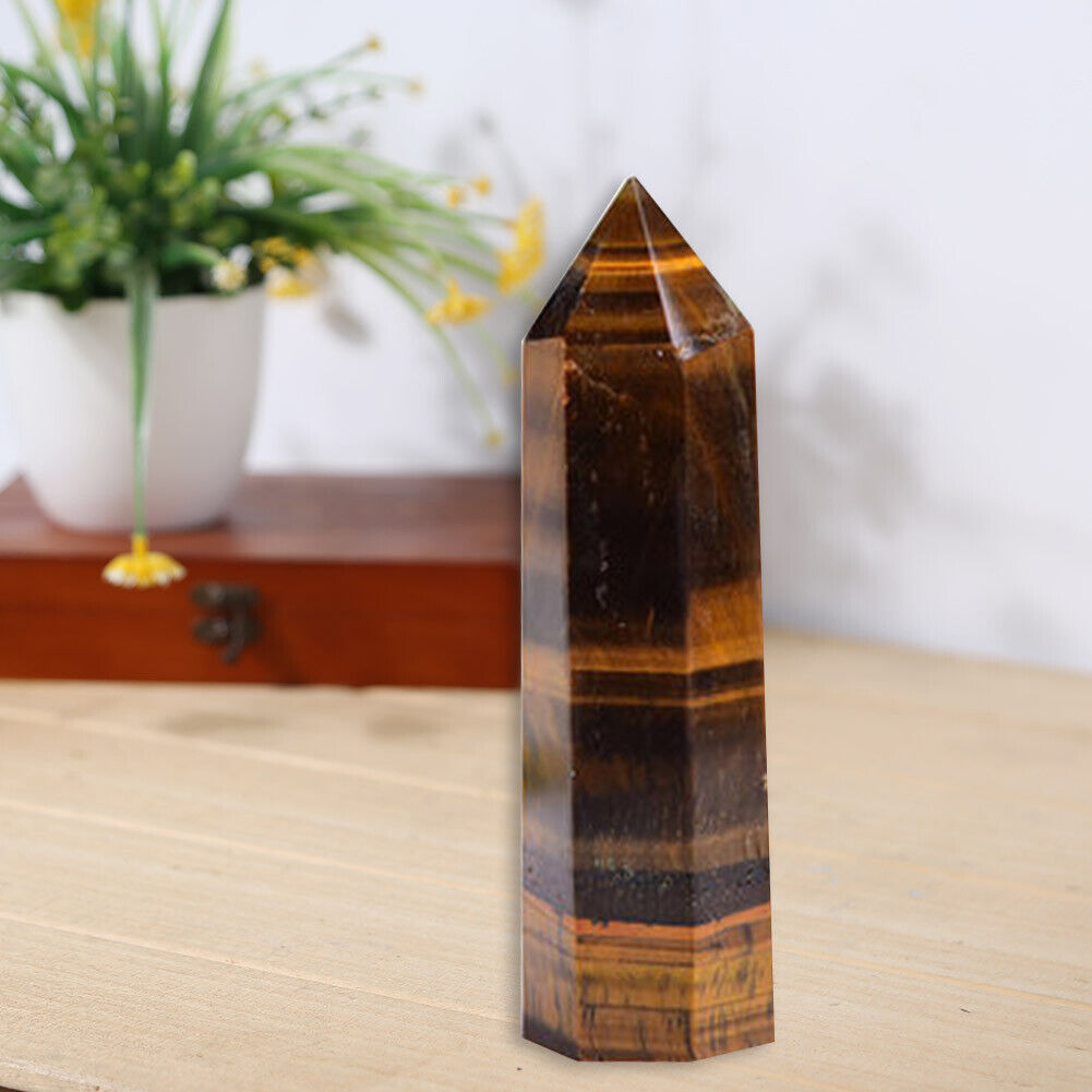 Natural Crystal Tiger Eye Quartz Point Wand Healing Chakra Energy Stone