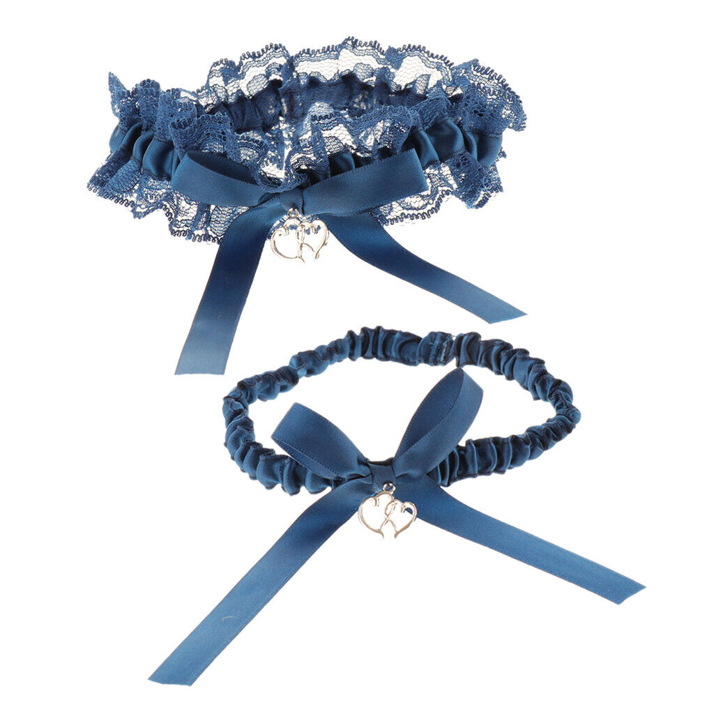 2pcs Wedding Bridal Heart Pendant Lace Bow Garter Leg