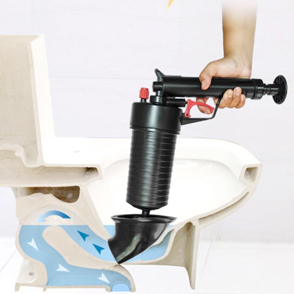 Toilet Dredge Plug Air Power Pump Bathroom Drain Cleaner Plunger (Black)