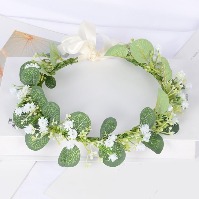 Luxury Flower Crowns with Adjustable Ribbon Wedding Hair Decor Thin-brimmed