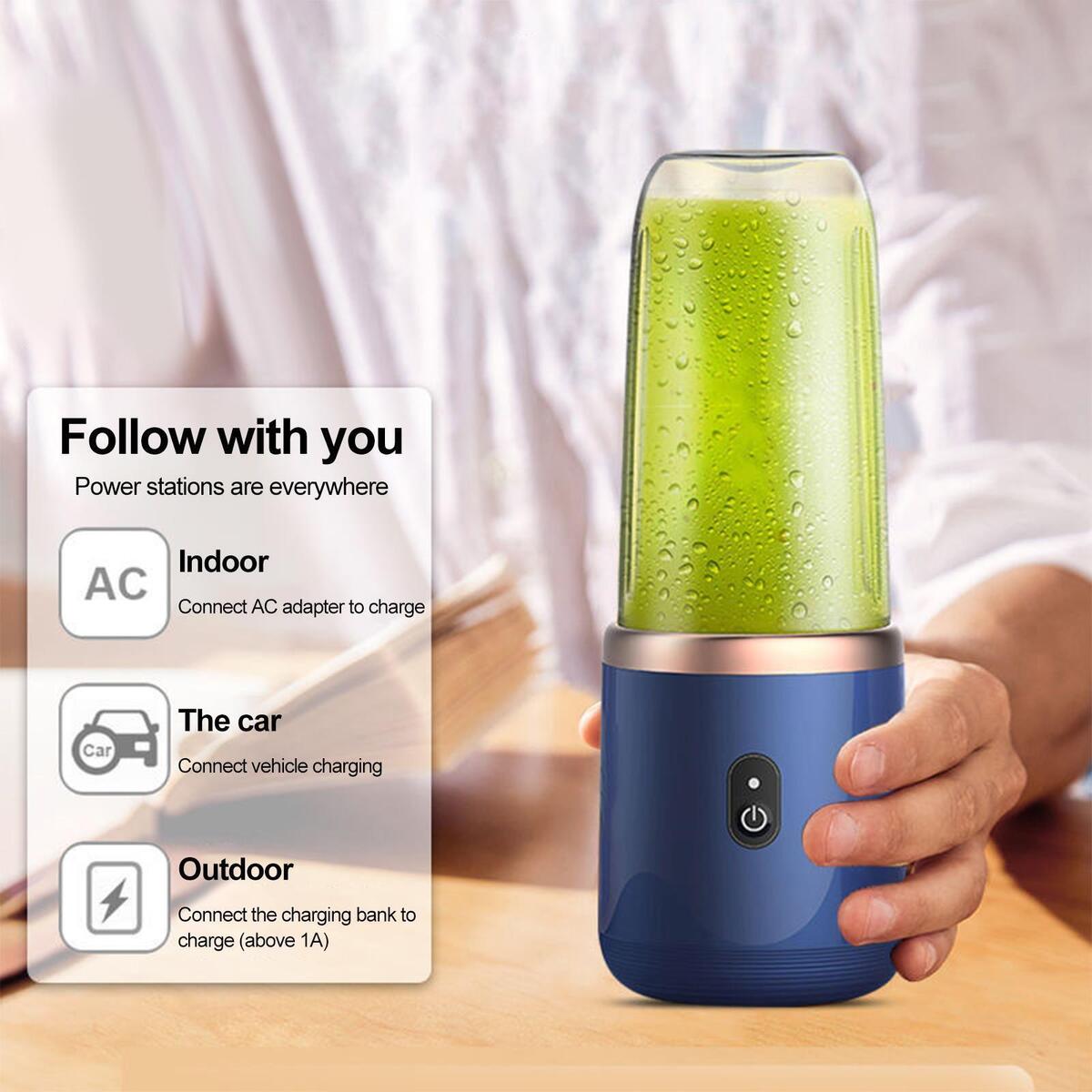 2x 400ml 6  Juicer USB Rechargeable Food Mixer Travel With Cup Lid