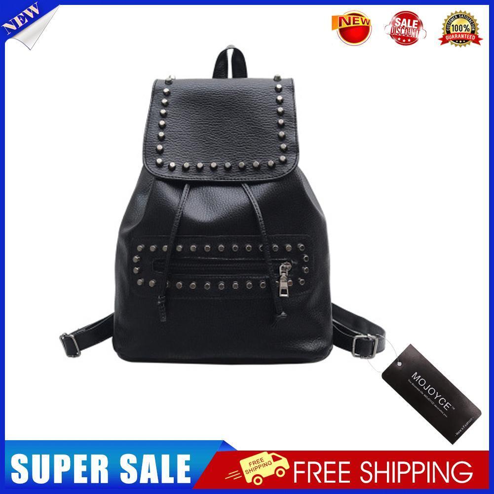 Fashion Women PU Leather Rivet Backpack Casual Girls School Bag Black-13445