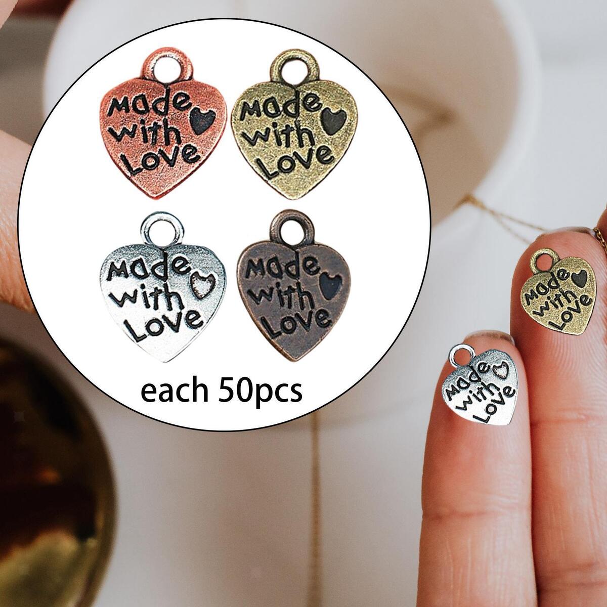 200Pcs Heart Charms for Jewelry Making Findings Made with Love Pendants