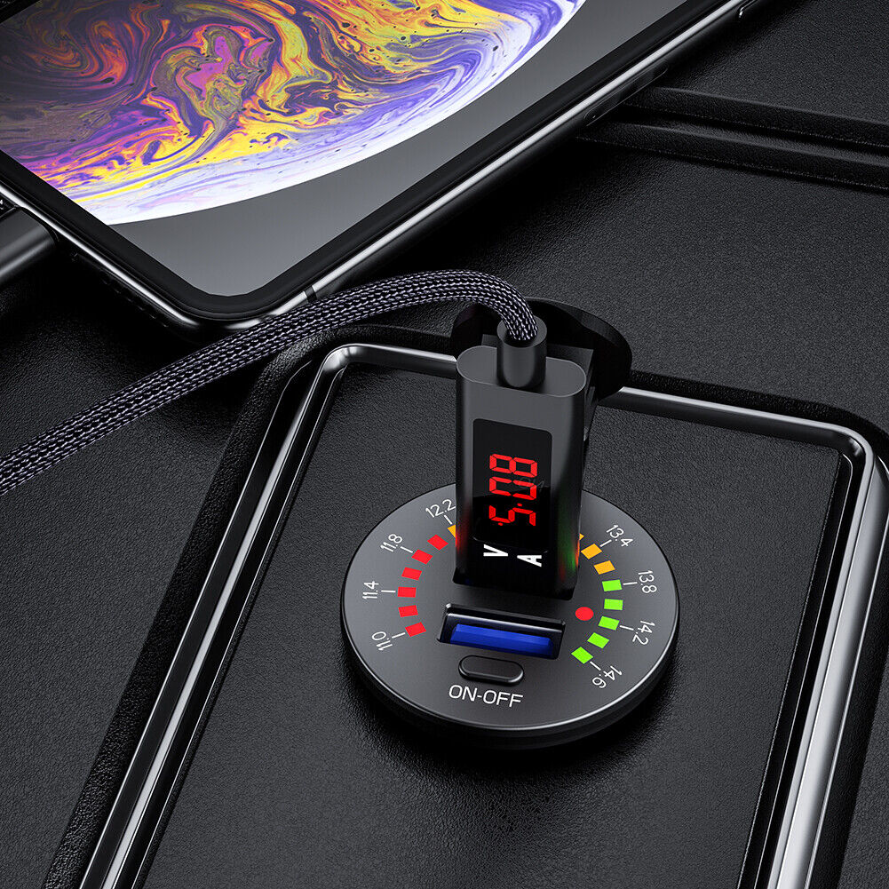 Car Motorcycle Dual USB Charger QC3.0 Power Socket with Switch + Wires