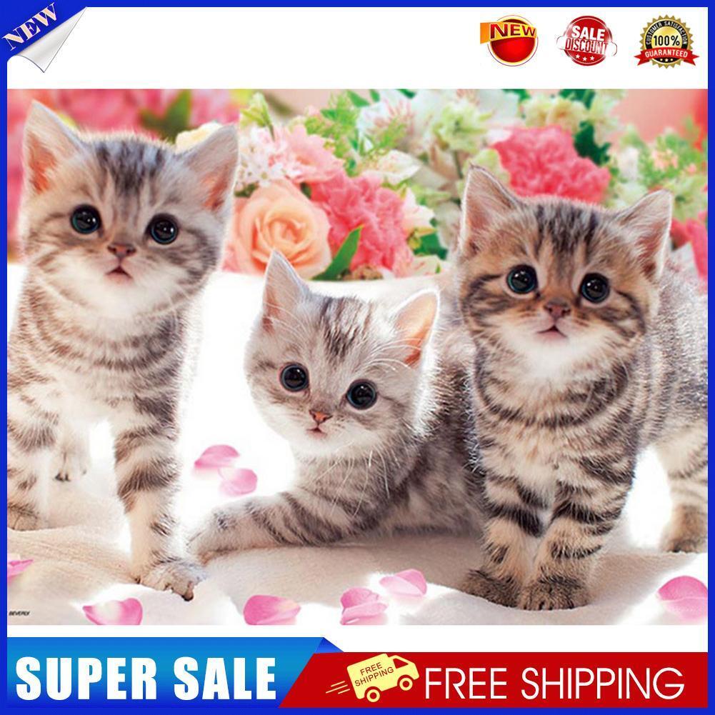5D DIY Diamond Painting Full Drill Three Kittens Embroidery Animal Mosaic