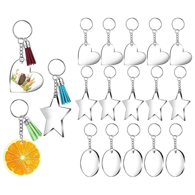 24Pcs Christmas Ornament Acrylic Clear Keychain Blanks with Keyring Chain Decor
