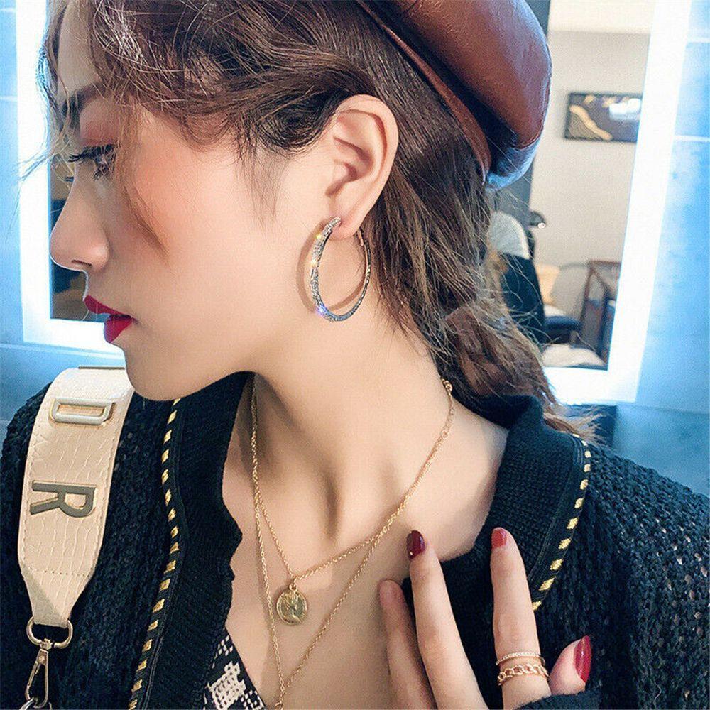 Elegant Zircon Round Hoop Earrings Drop Dangle Stud Round Shape Crystal