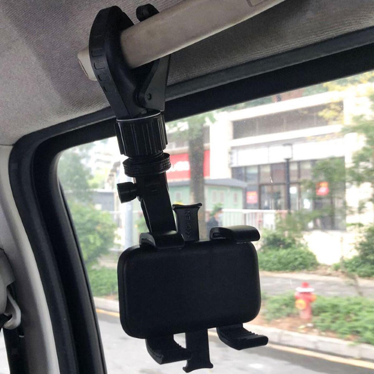 Car Rearview Mirror Phone Holder 360 Degrees Knobs Multiangle Adjustment Free