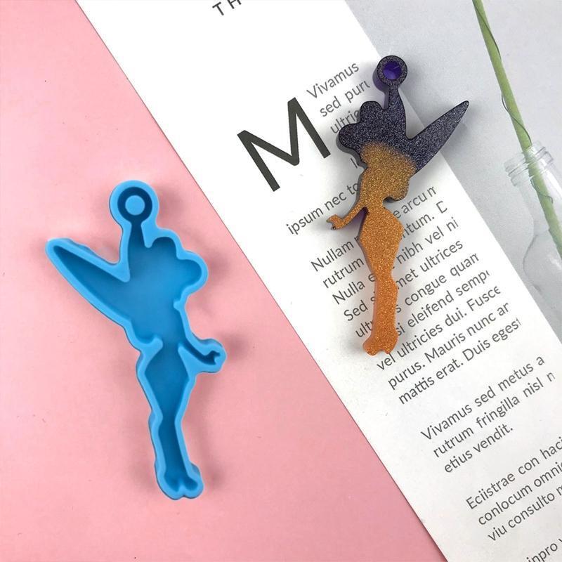 2Pcs Flower Fairy Keychain Pendant Moulds Angel Girl Shape Silicone Earring Mold