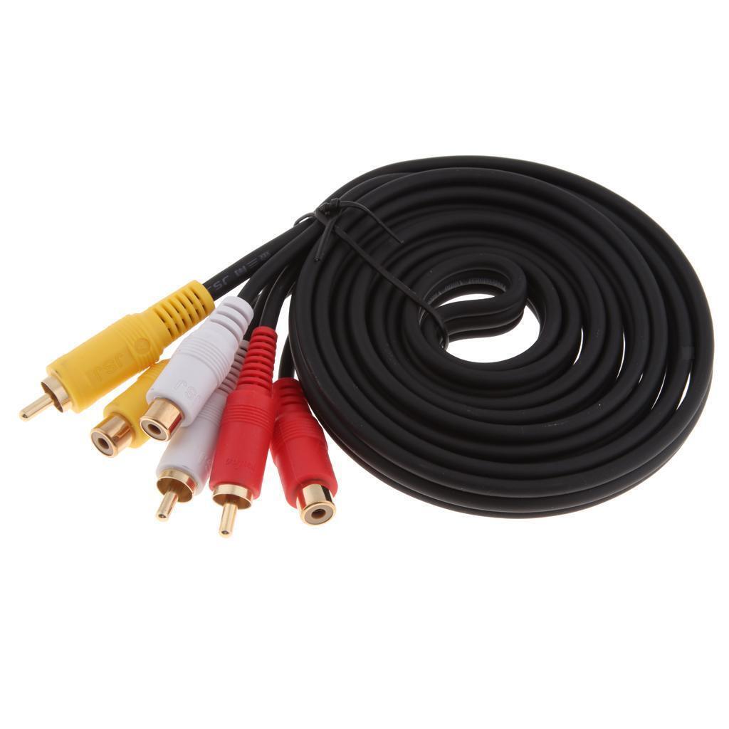 5.9ft/1.8m 3 RCA Male To 3 RCA Female Audio Video AV Extension Cable Cord