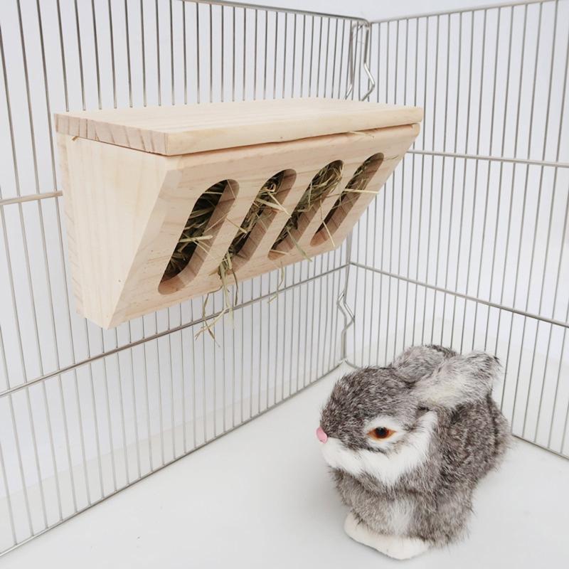 Rabbits Hay Food Case with Lid Wooden Grass Basket for Bunny Hamsters Guinea Pig