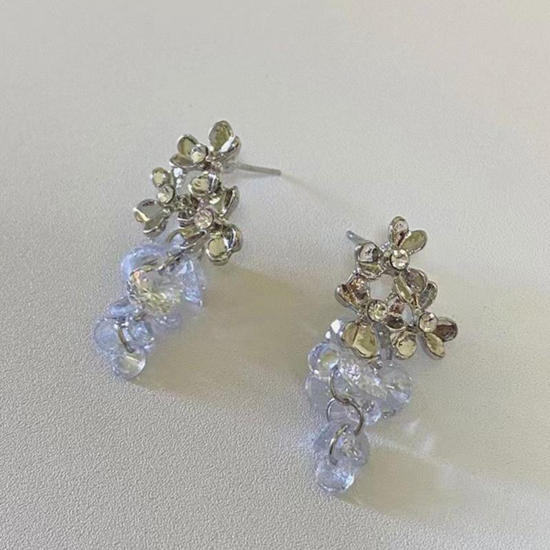 Bridal Earring for Wedding Engagement Crystal Zirconia Rhinestone Floral Eardrop