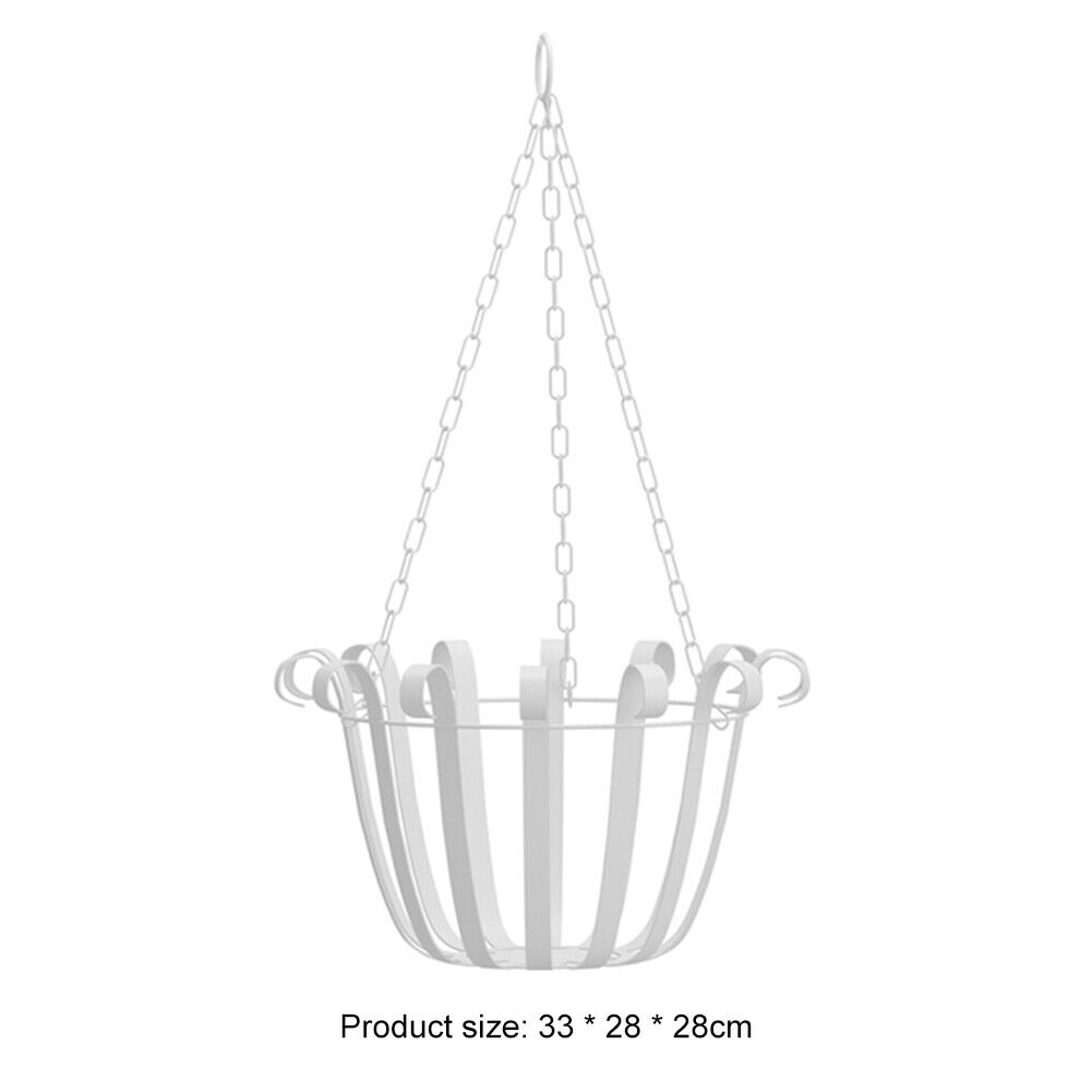 Hanging Iron Flowerpot Basket Planter Balcony Garden Home Decor (White)