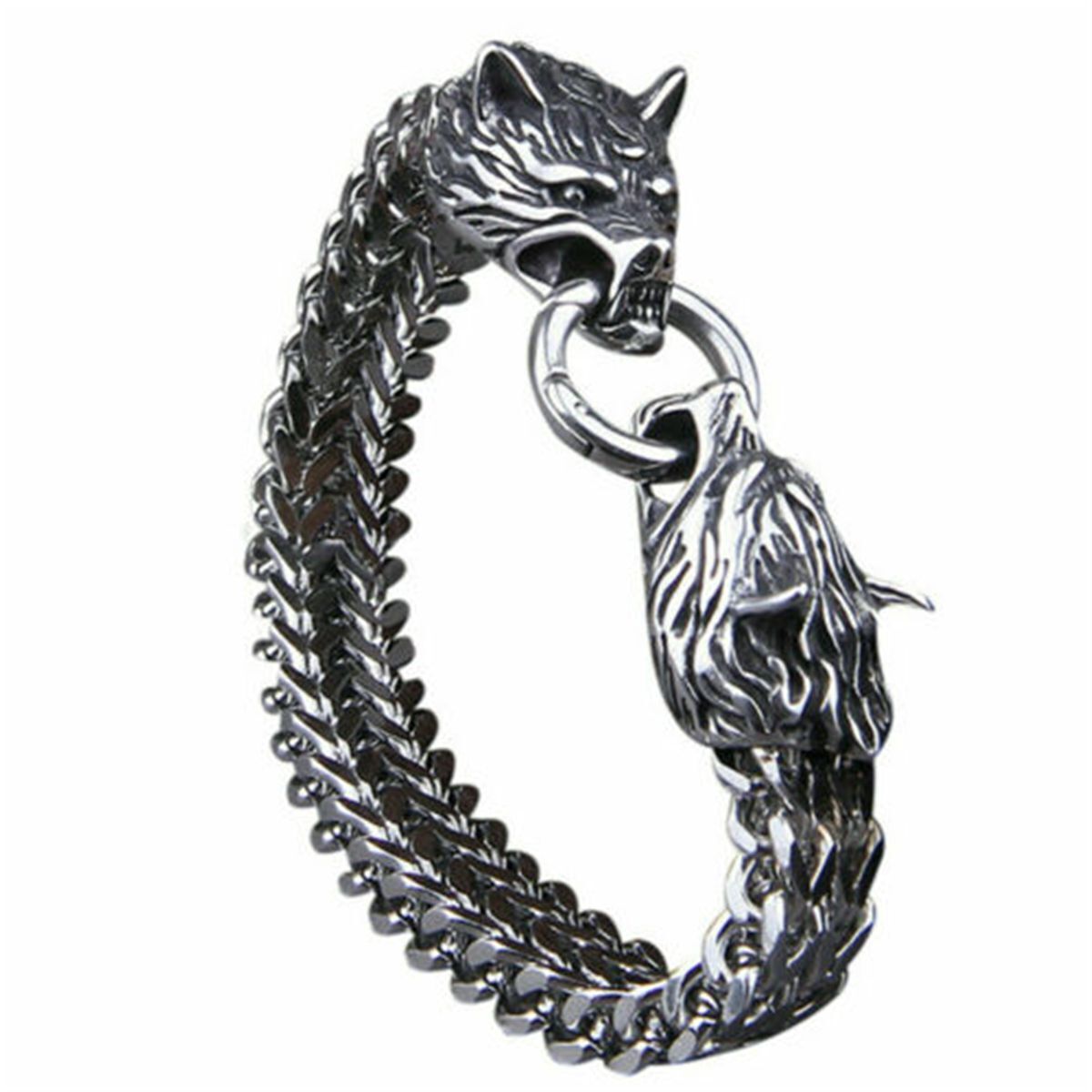 Clasp Fenrir Head Bracelet Viking Stainless Steel Bracelet Wolves Head Bangle