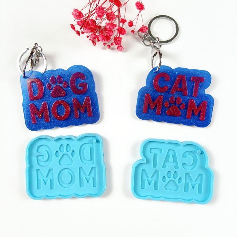 Blue Dog Mom Cat Mom Silicone Mold with Key Rings for Valentine Love Gift Craft