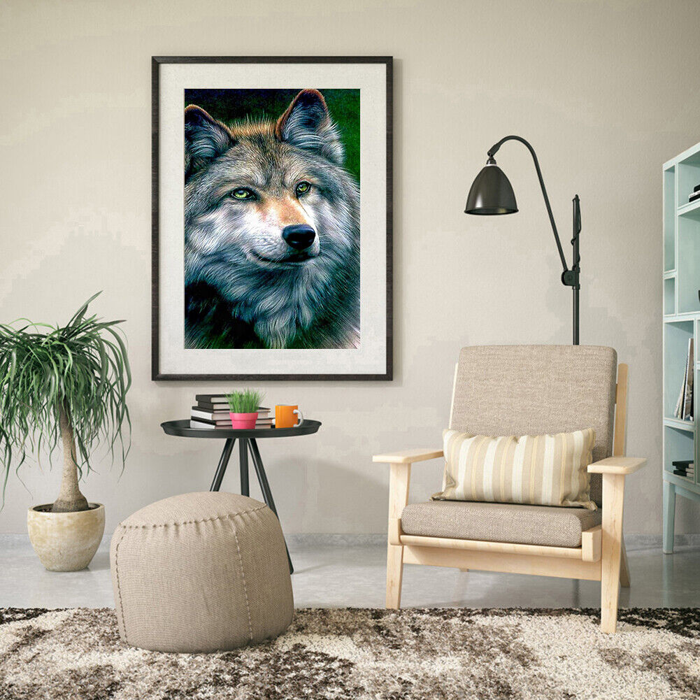 Color Wolf Animal Drawing DIY Full Round Diamond Painting Kit Room Decor