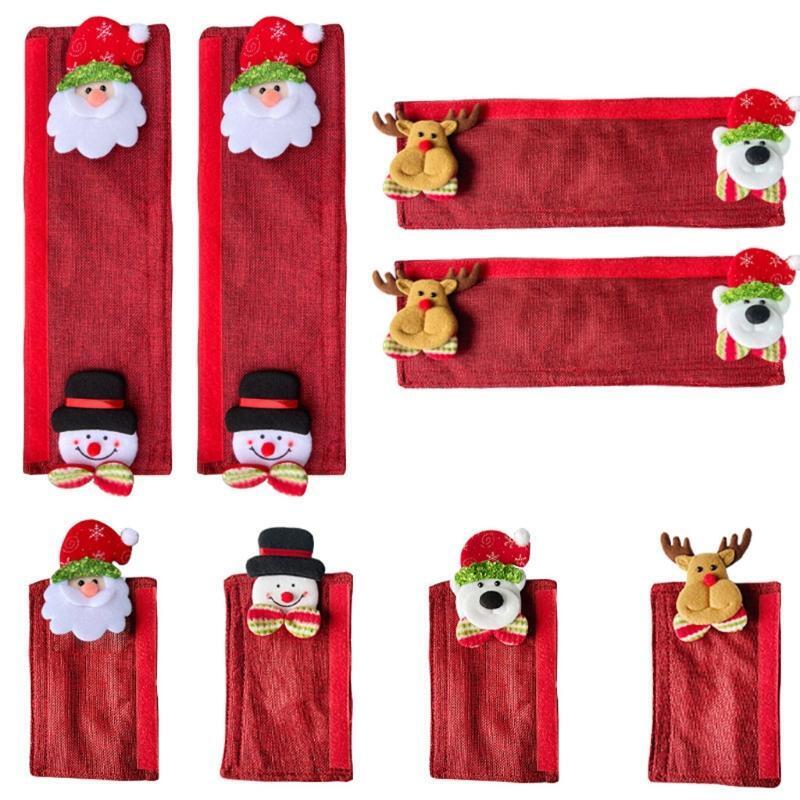 8pcs Christmas Refrigerator Door Handle Cover Cartoon Santa Deer Bear Decoration