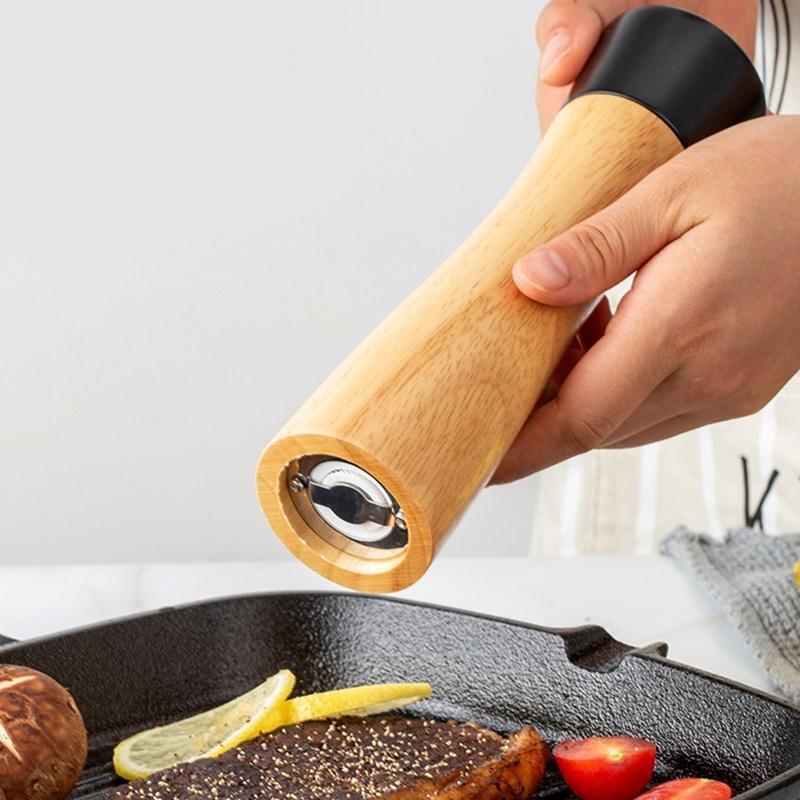 Set of 3 Salt and Pepper Shakers with Adjustable Ceramic Rotor Manual Wooden Gri