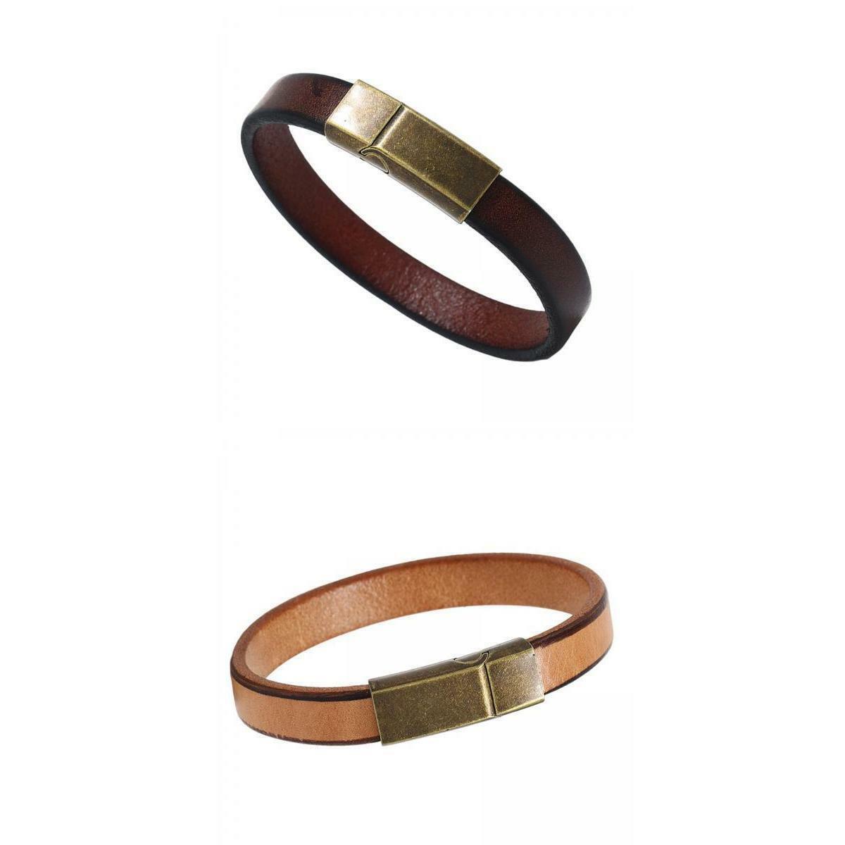 PU Leather Wristband Bracelet Cuff Wrap Jewelry Bangle 20.5cm Dark Brown+PU