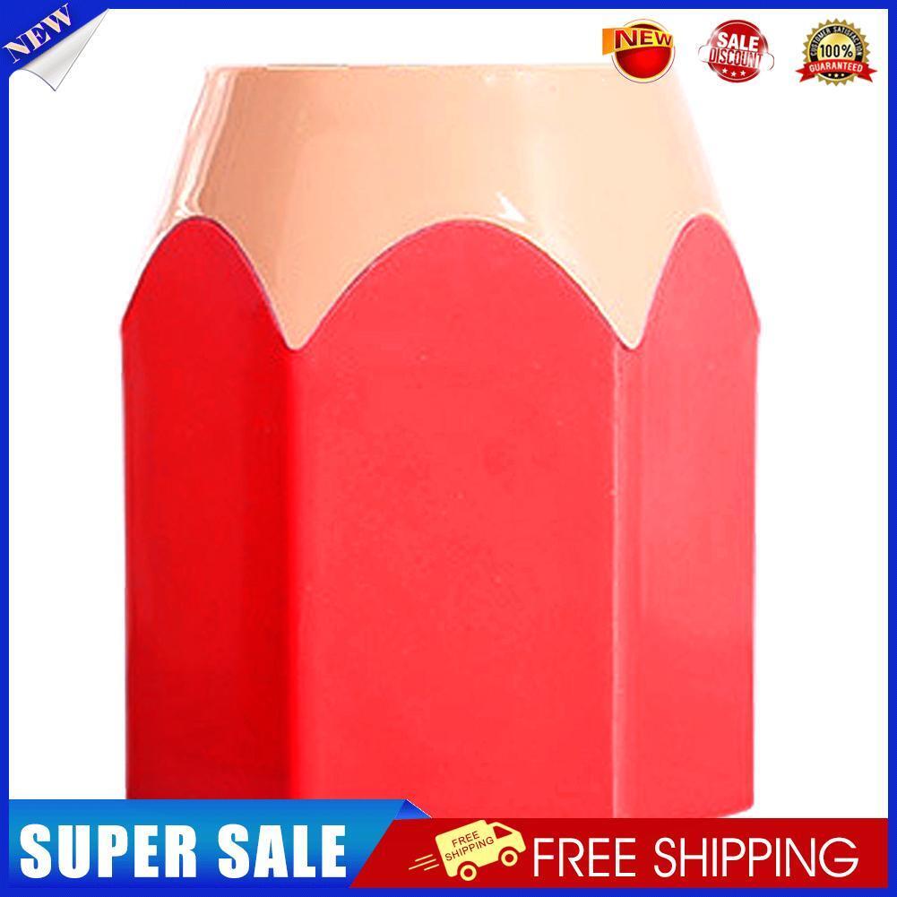 Pen Vase Makeup Brush Holder Stationery Desk Container Office Supply (Red)
