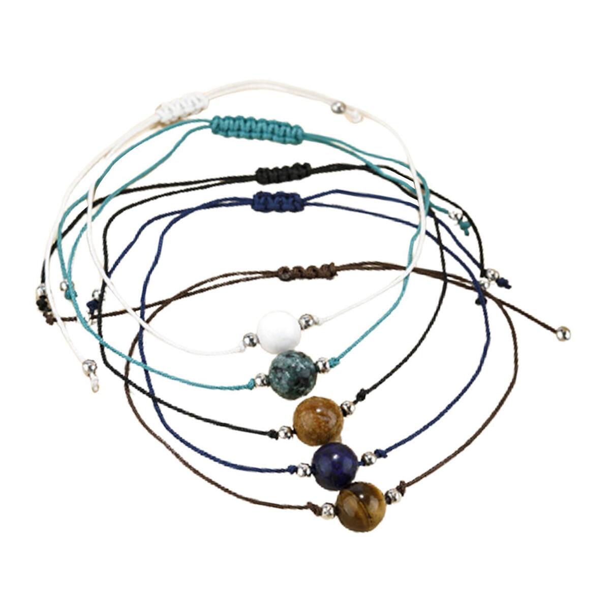 5 Pieces Braided Bead Bracelet Adjustable Wrist Jewelry Bangles for