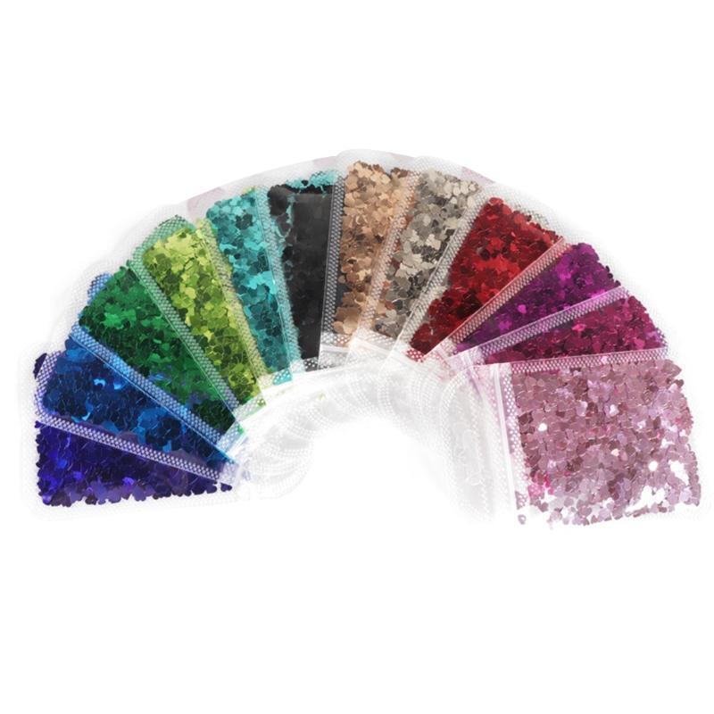 12 Color Holographic PET Glitter Flakes Heart Nail Art Decorations Glitter Flake