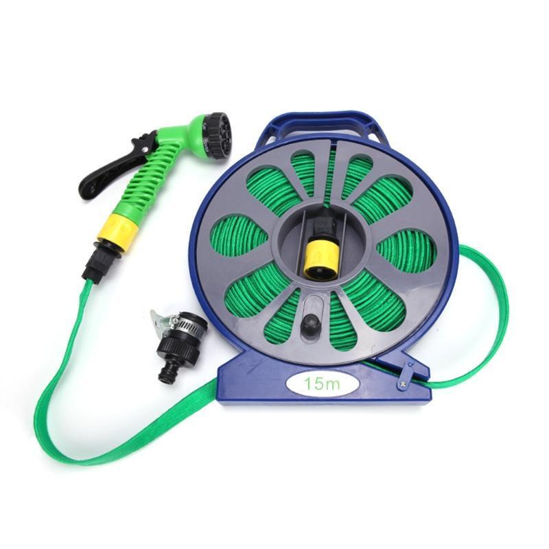 Foldable 590 inch Garden Outdoor Hose and Reel with Nozzle for Plant Watering