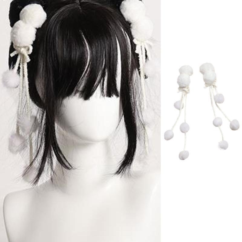 Lolita Double Ponytail Hair Accessories Tassel Pom Pom Hair Pin Hair Side Clips