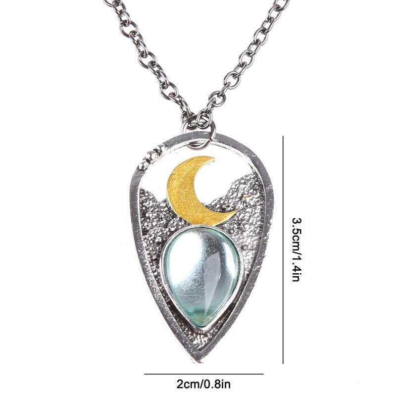 Boho Moon Stone Pendant Necklace Teardrop Clavicle Chain Hollow-out Neck Jewelry