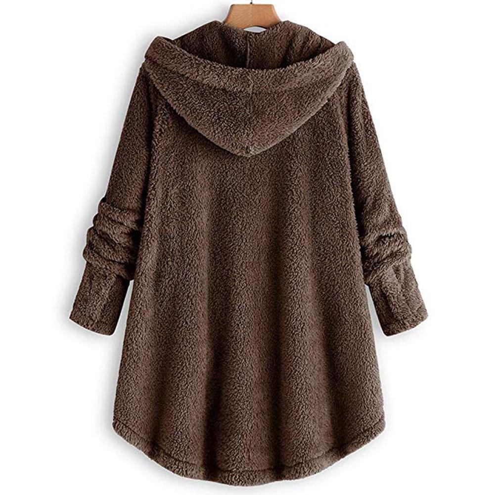 Pure Color Hoodies Overcoat Irregular Coat Women Loose Outwear (Coffee 2XL)