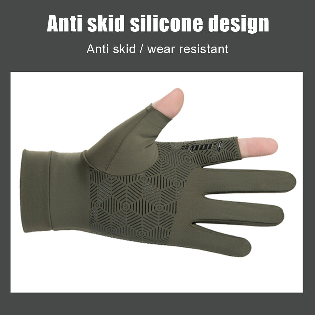 1 Pair Fishing Gloves Anti-slip 2 Fingers Cut Ice Silk Hand Protect (Green)